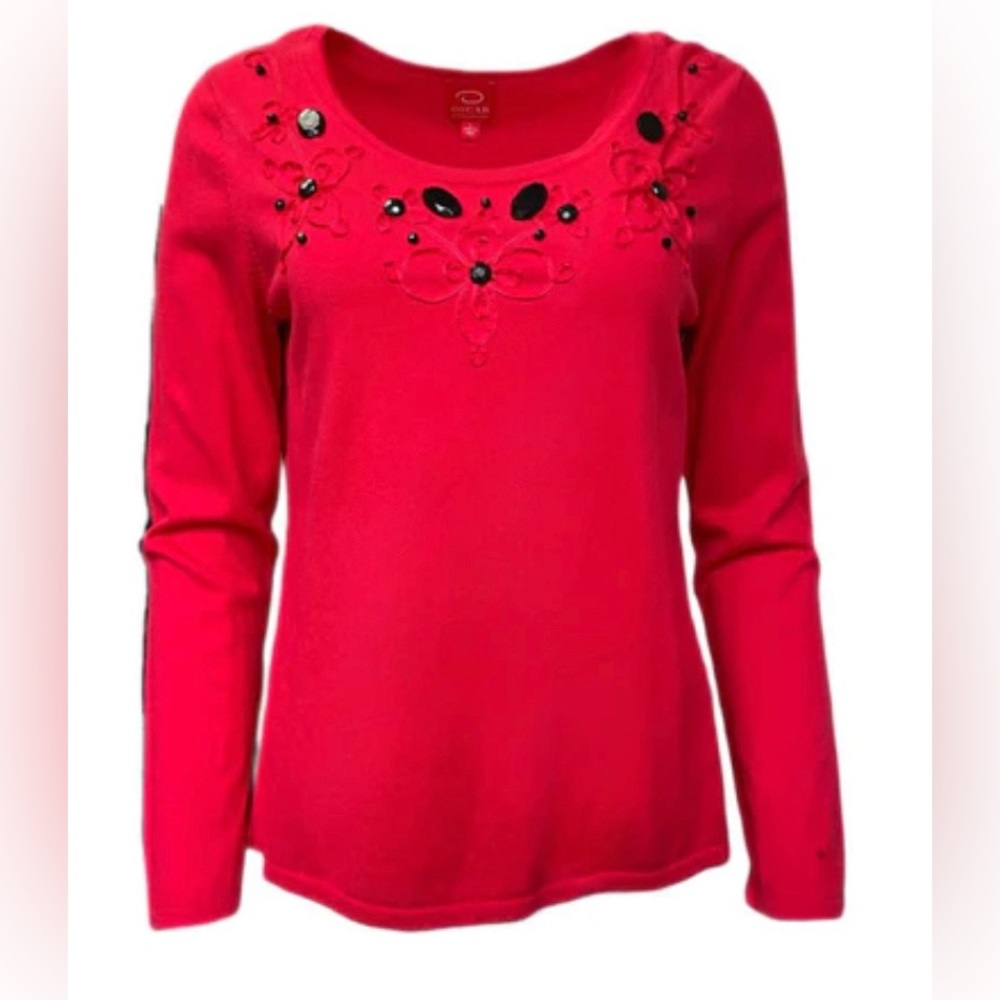 O Óscar by Oscar de la Renta Floral Appliqué Sweater